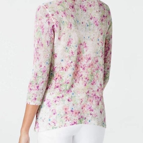 J. Jill Sweater Womens Medium Pink Floral Linen Blend Lightweight 3/4 Sleeves - Picture 10 of 11